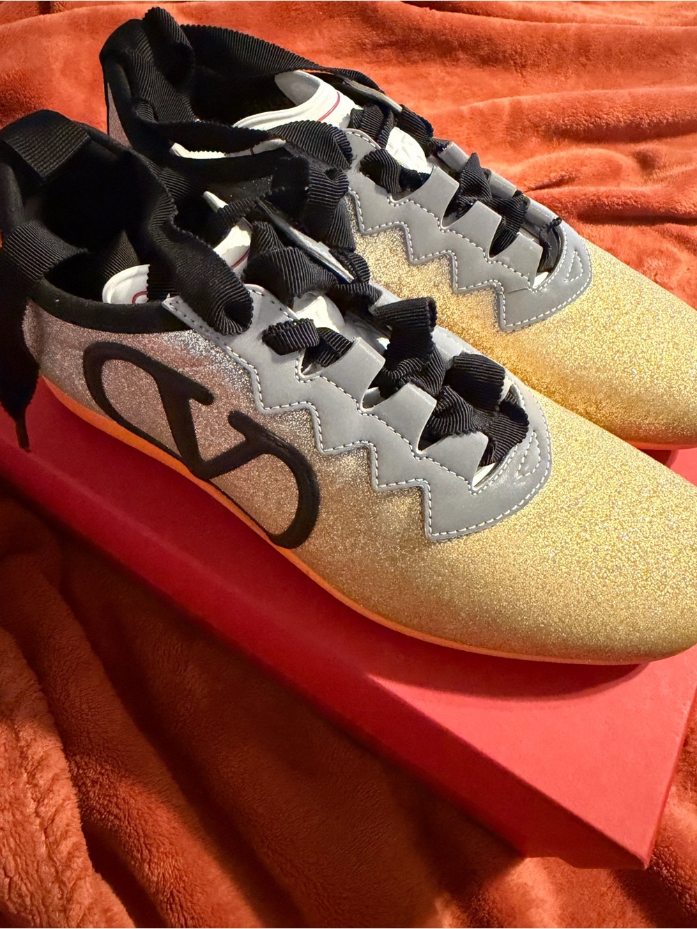 Valentino Garavani Gold and Gray Glitter Lace-Up Sneakers